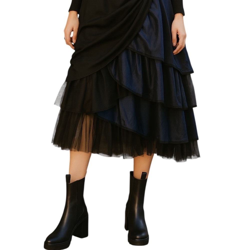 Annabella Chelsea Lug Sole Mid Calf Boots 41 Black Whimisgoth